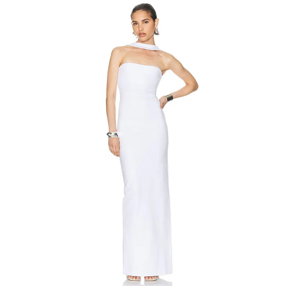 Bandage Halter Solid Maxi Dress