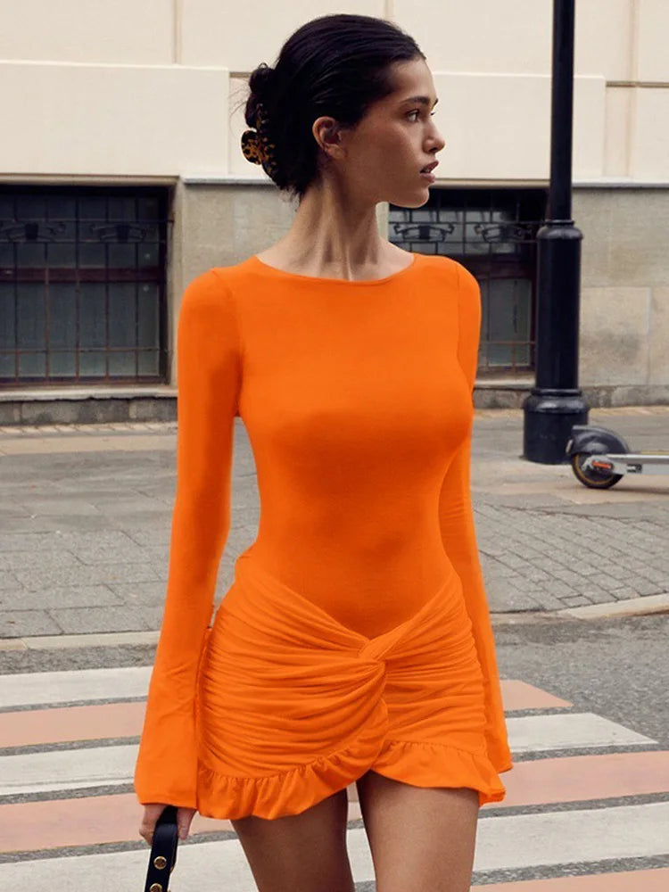 Long Sleeve Ruffled Twist Mini Dress