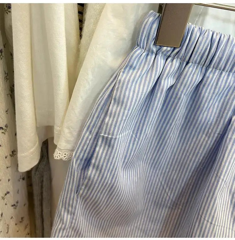 Blue Stripe Lace Trim Boxer Shorts