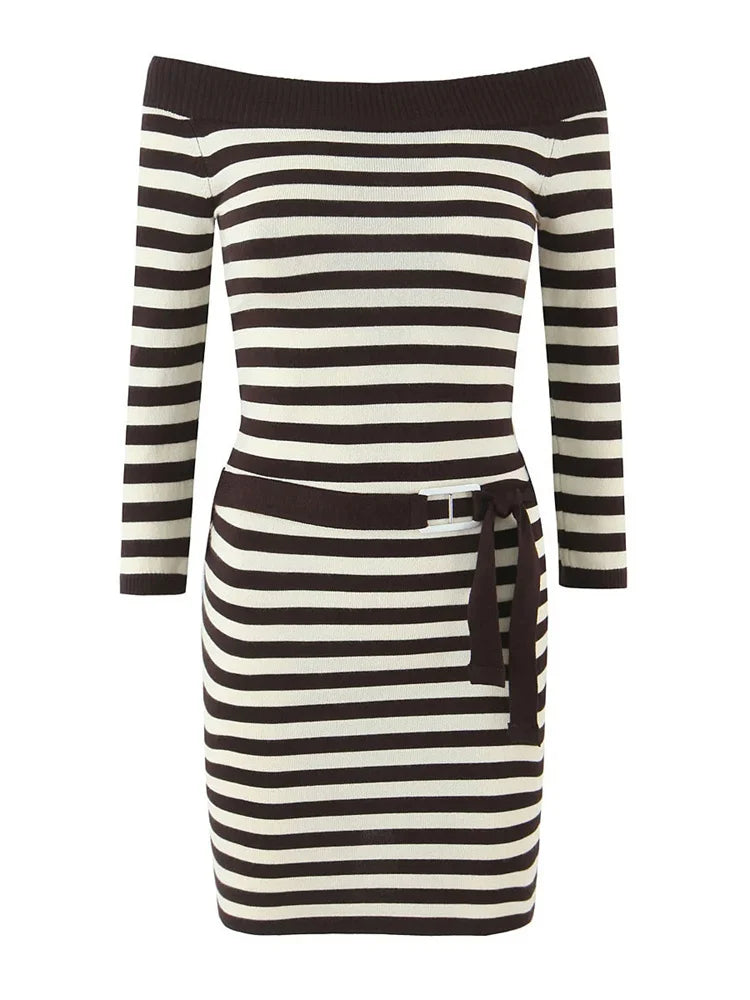 Striped Knit Off-shoulder Mini Dress
