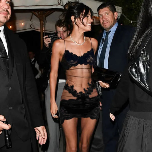 Mesh Lace Patchwork Spaghetti Strap Midi Dress