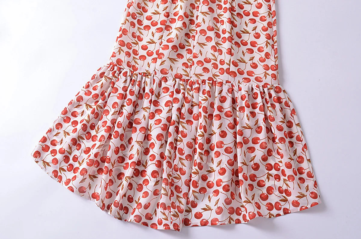 Cherry Print Strap Midi Dress