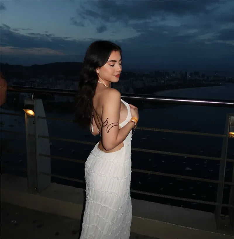 Halter Textured Open Back Maxi Dress