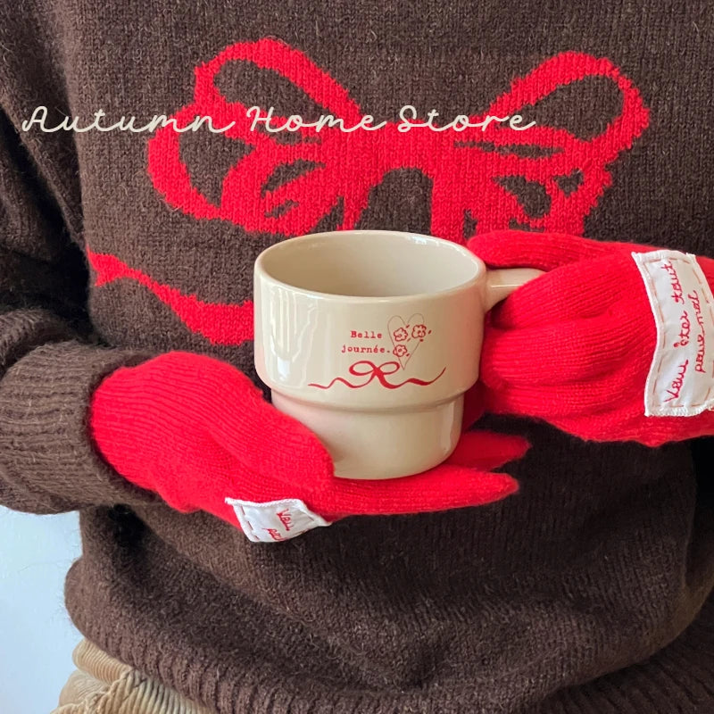 Original Homemade Christmas and New Year Gift Red Bow Ceramic Coffee Cup Mug