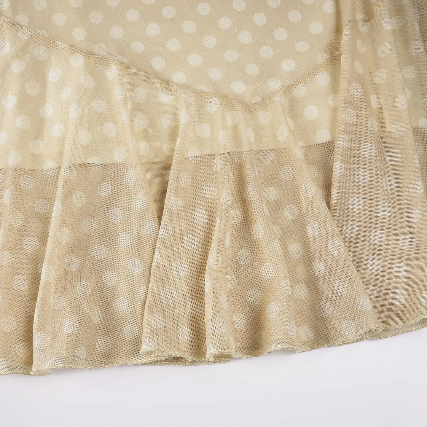 Beige Polka Dot Ruffle Midi Dress
