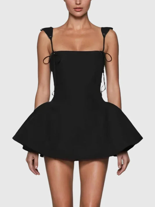 Solid Tie Up Strap Mini Dress