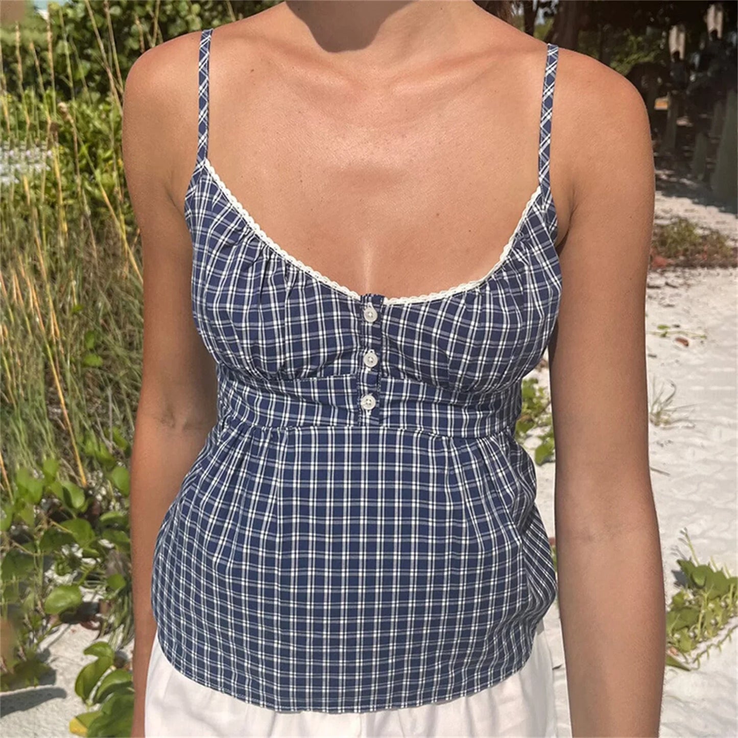 Plaid Printed Babydoll Cami Top