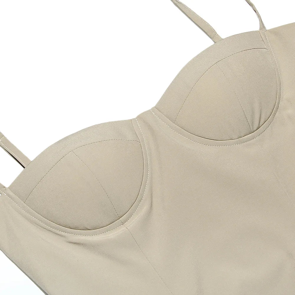 Solid Spaghetti Strap Bustier Pleated Midi Dress