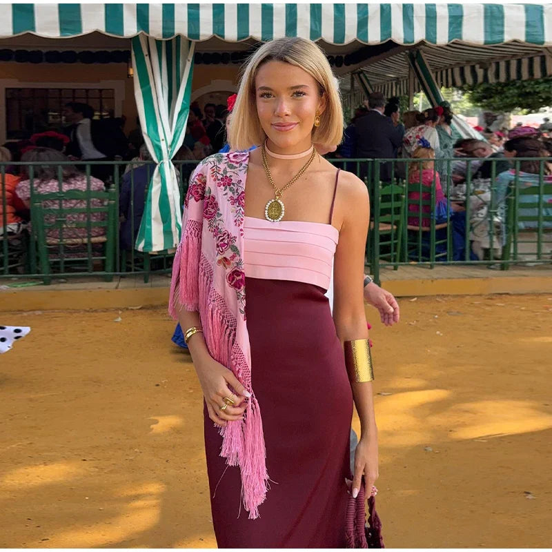 Two Tone Contrasting Maxi Dress