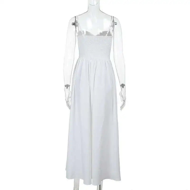 White Floral Embroidered Midi Bustier Dress