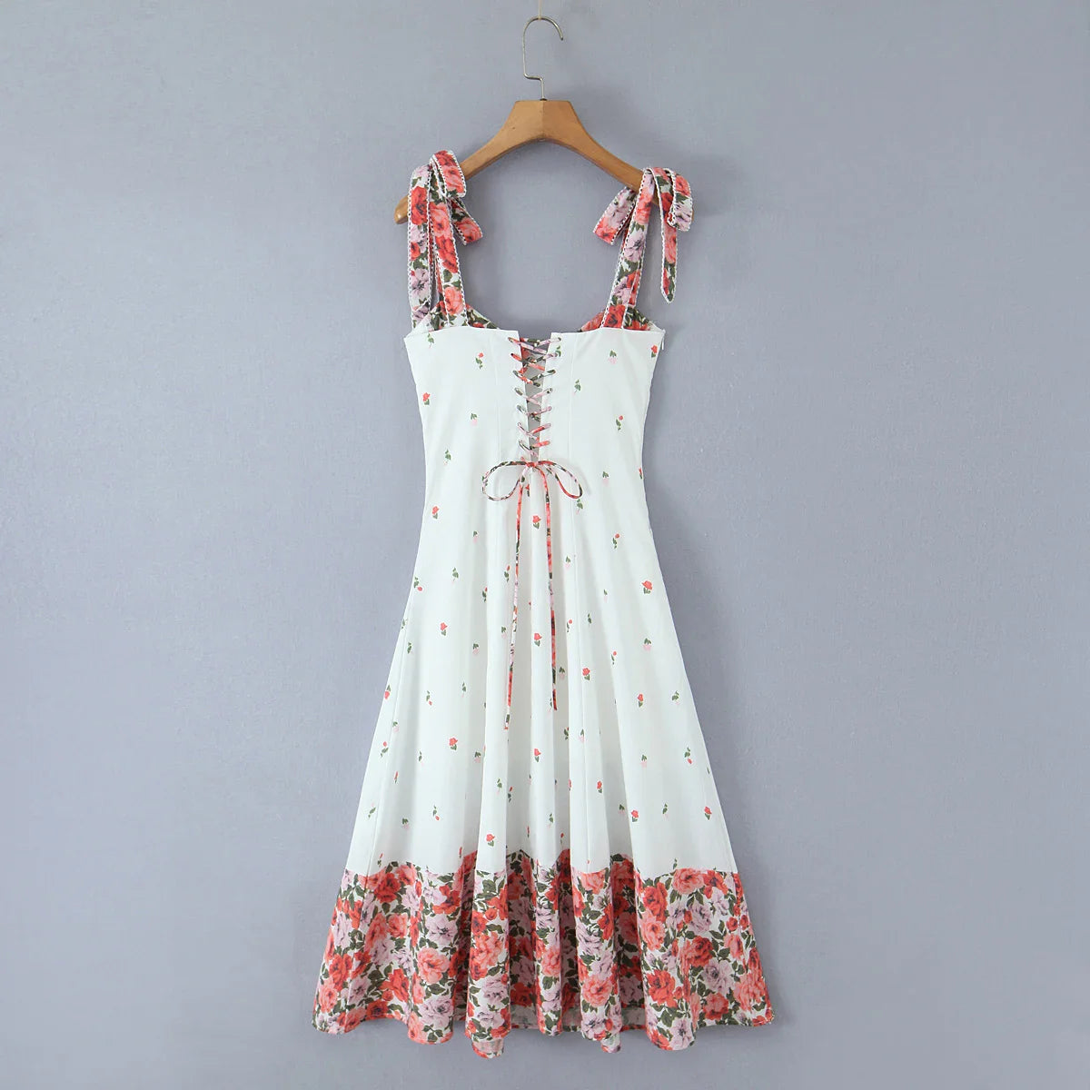 White Printed Patchwork Tie-Up Maxi Dress - Vintage Fit & Flare
