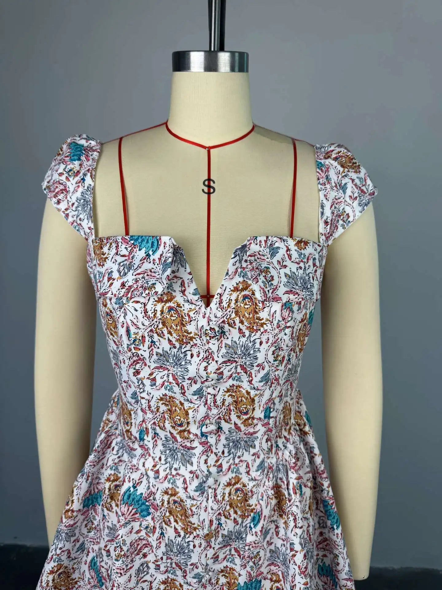 Floral Printed A-Line Low Cut Mini Dress