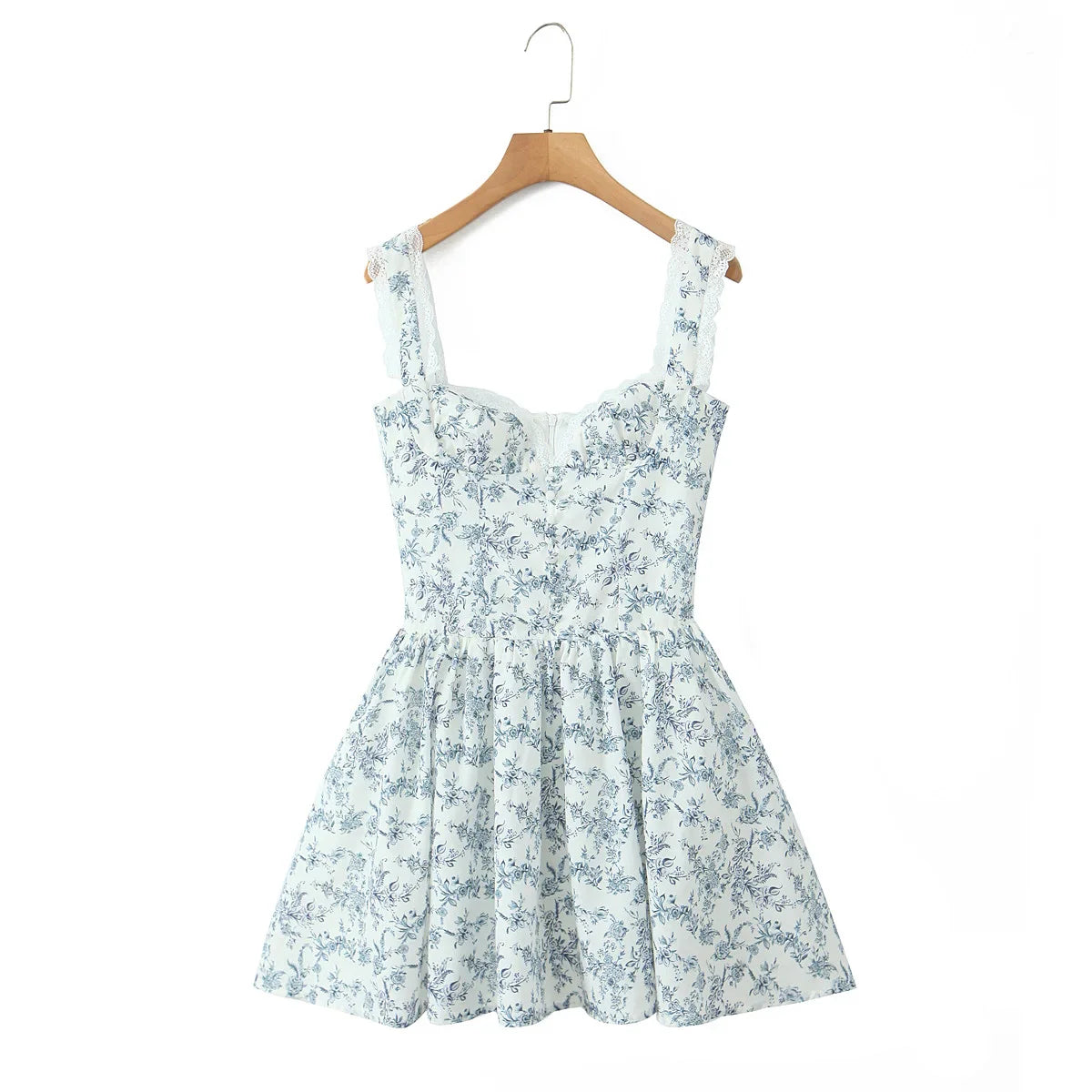 Printed Deep Neck Flare Mini Dress