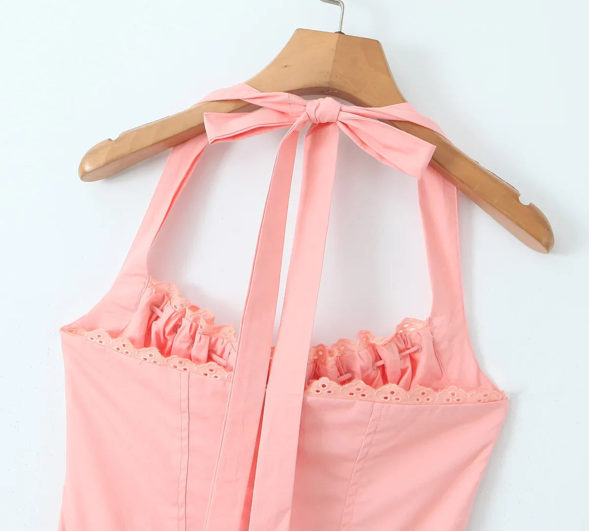 Pink Halter Drawstring Midi Dress