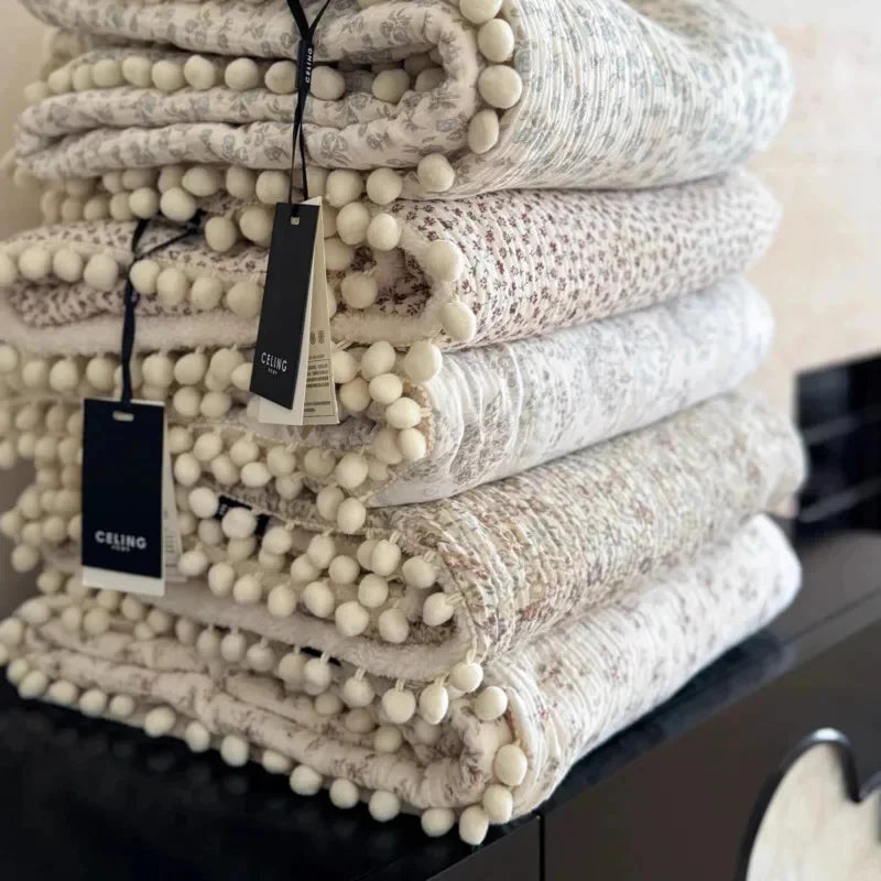 Fleece Blanket Light Luxury Ins Crepe Cotton Multi-functional Small Blanket Office Nap Blanket Shawl Cover Blanket