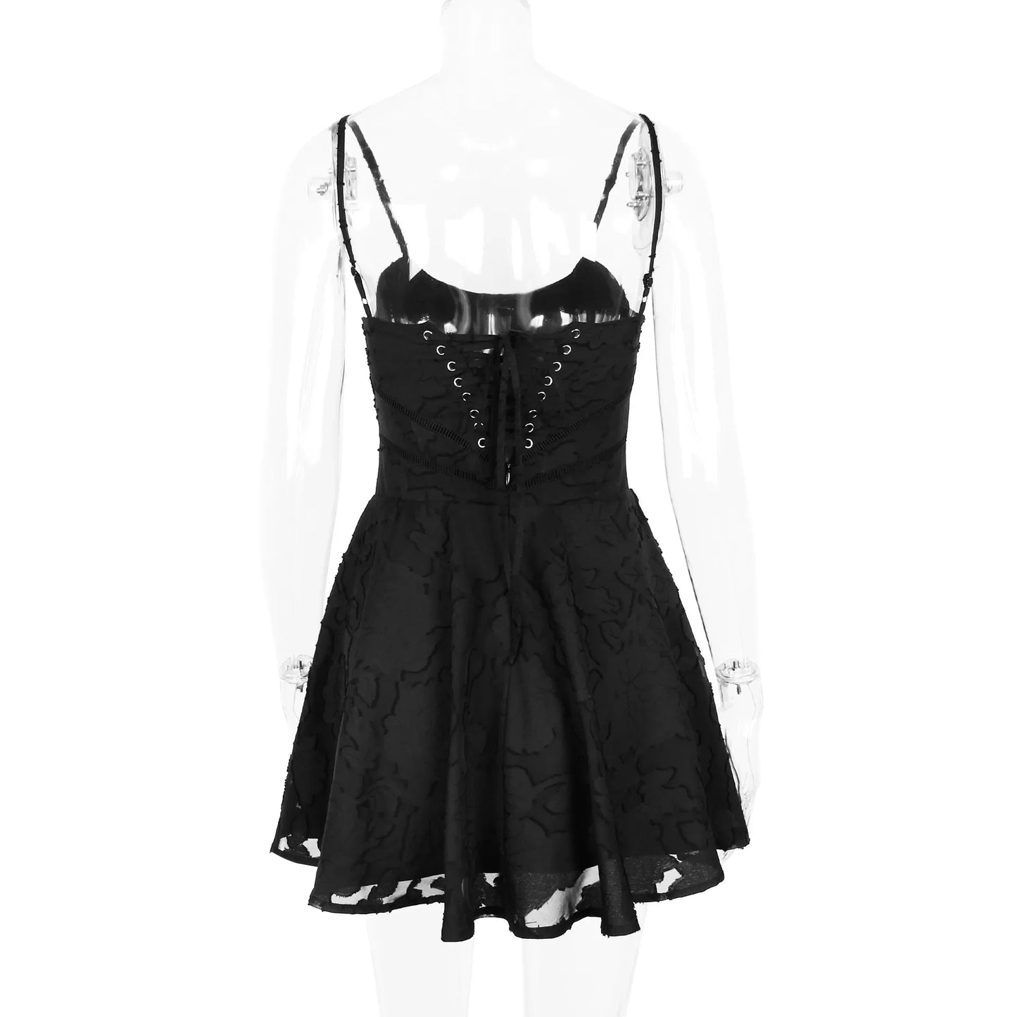 Jacquard Layered Lace Up Cami Mini Dress