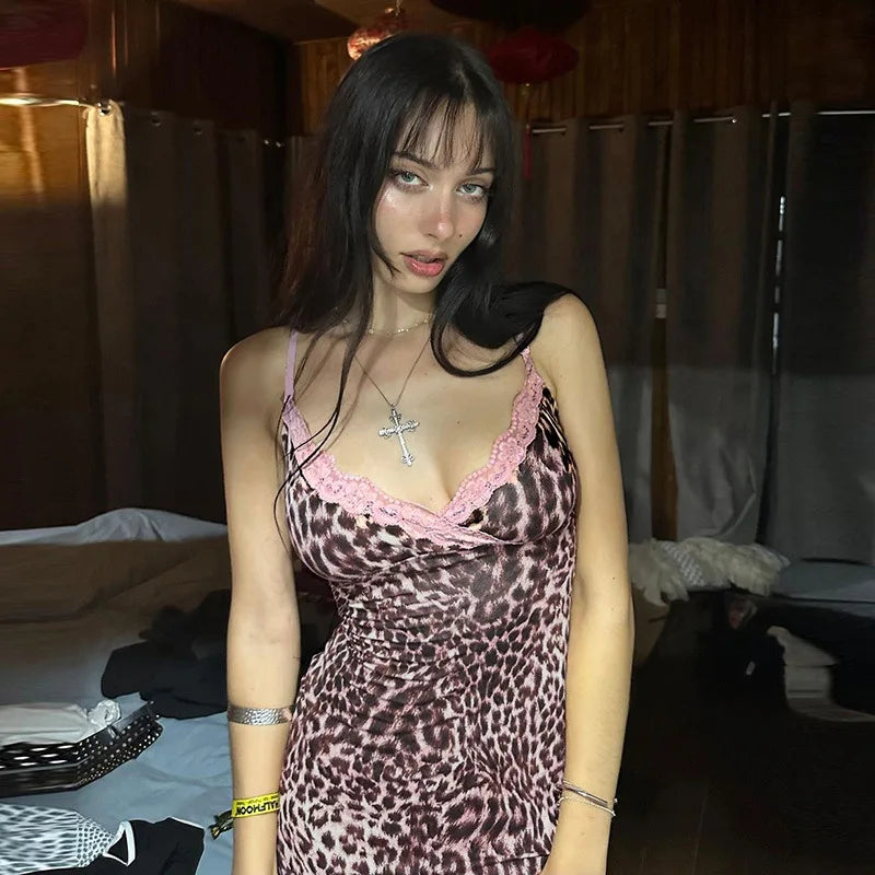 Leopard Print Lace Trim Mini Dress