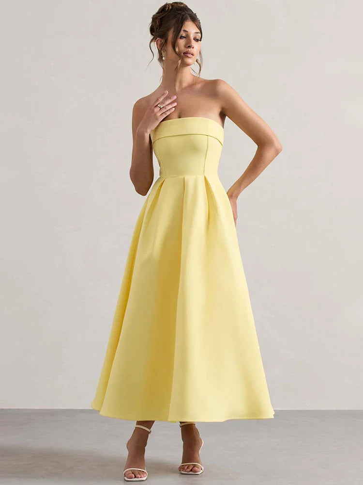 Strapless Solid Midi Dress