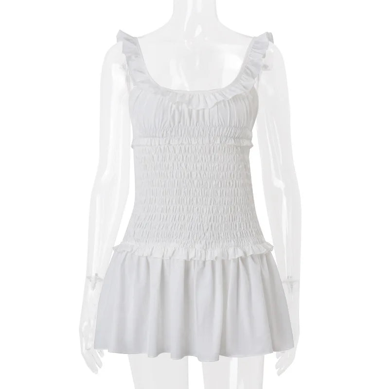 White Elastic Ruched Mini Dress