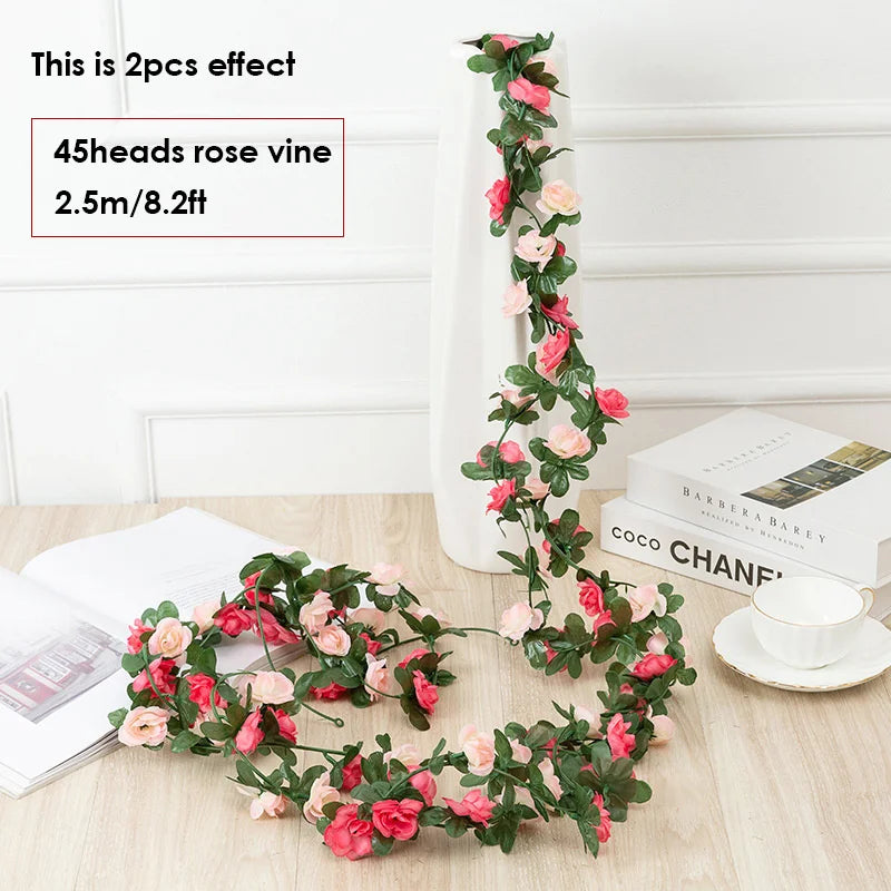 Artificial Flowers Rose Vine Hanging Silk Flower Garland for Garden Party Wedding Decor Home Christmas Decoration Fake Flower