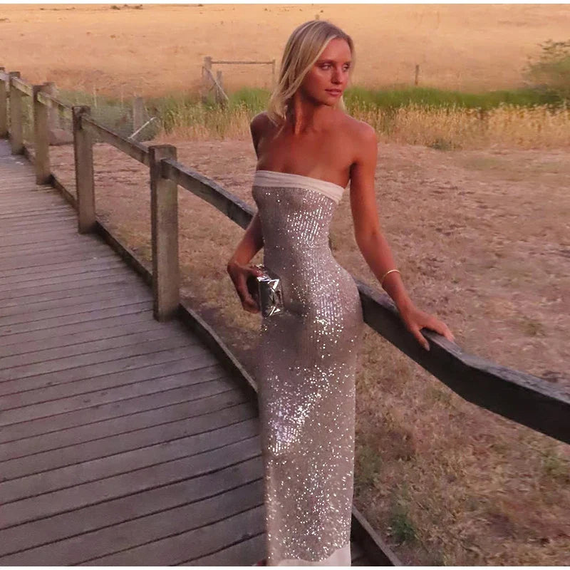 Strapless Sequin Maxi Dress