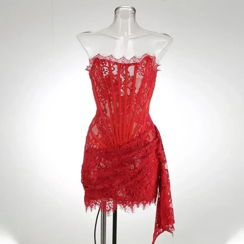 Lace Corset Draped Mini Dress
