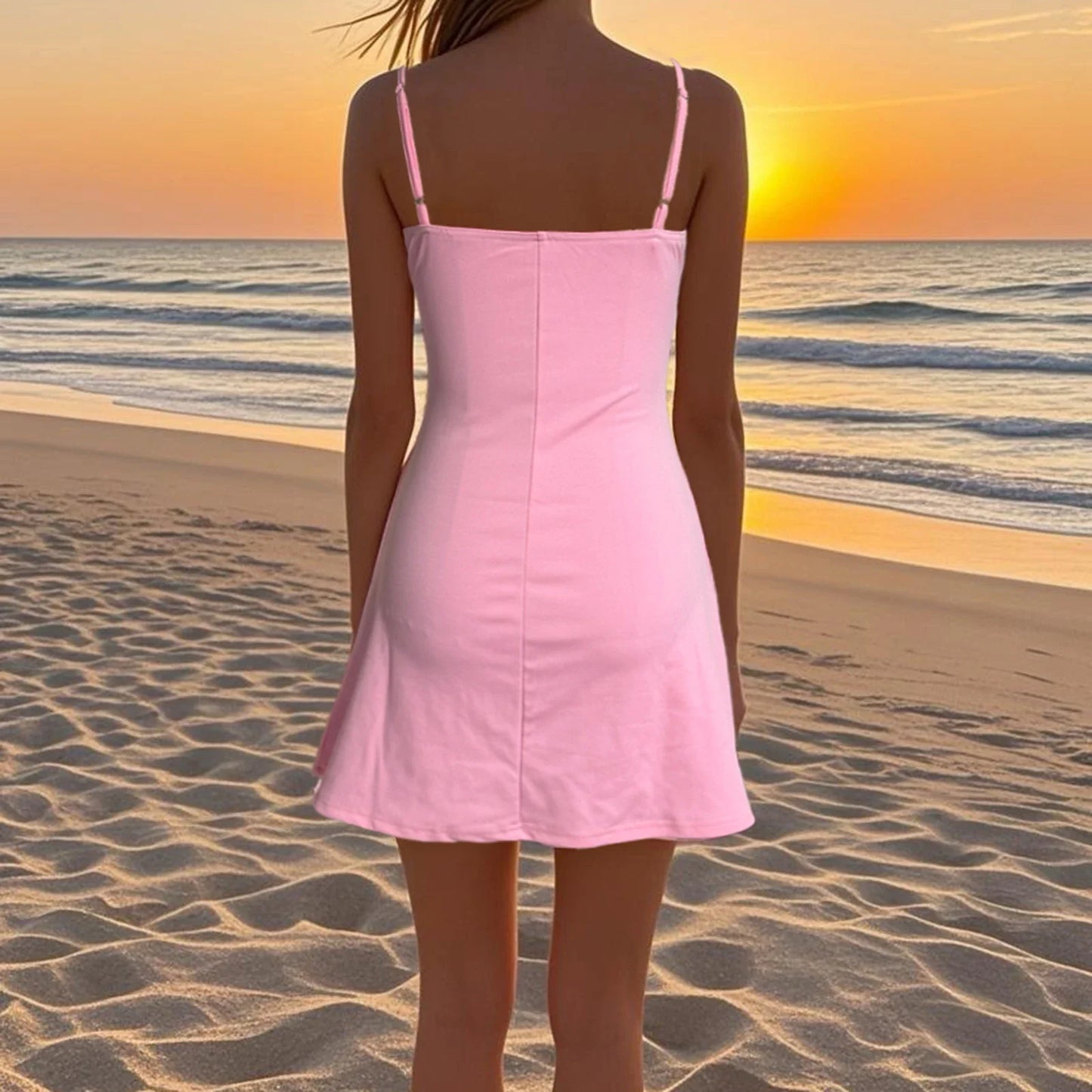 Solid Sleeveless Tie up V-Neck Mini Dress