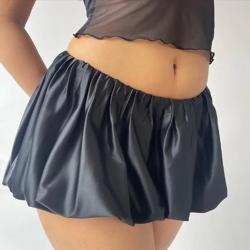 Satin Puff Low Waist Mini Skirt