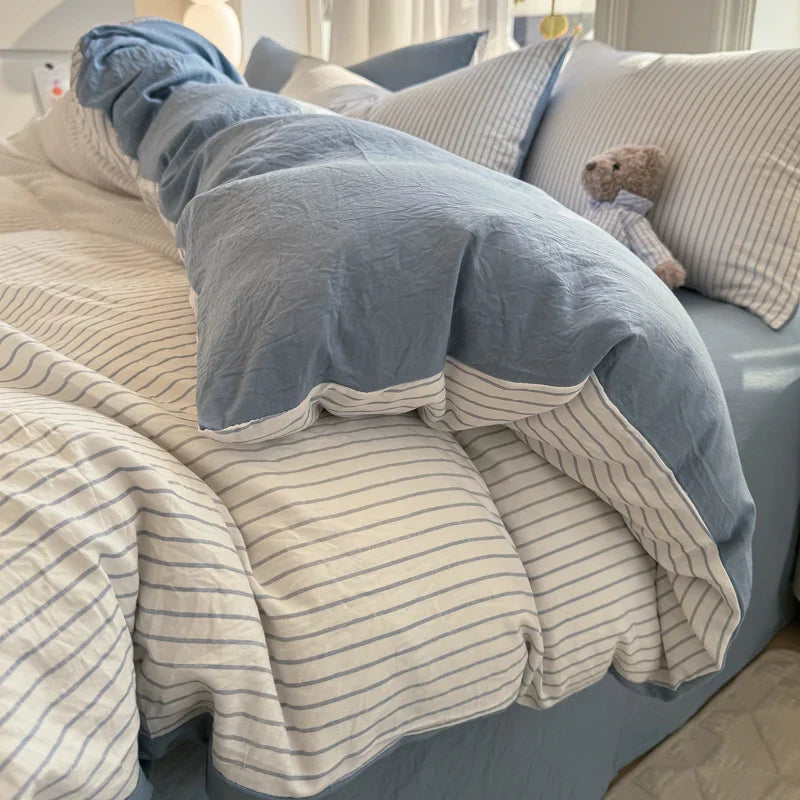 New Stripe Series Quilt Cover Skin Friendly 4-piece Bedding Set Pillow Case with Bed Sheet Four General 150x200 200x230