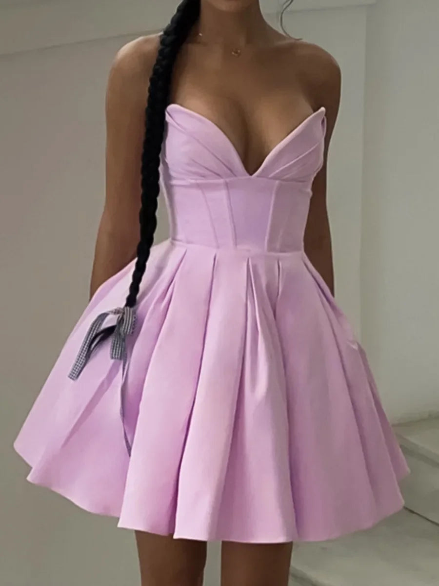 Purple Deep Neck Tube A-line Flare Mini Dress