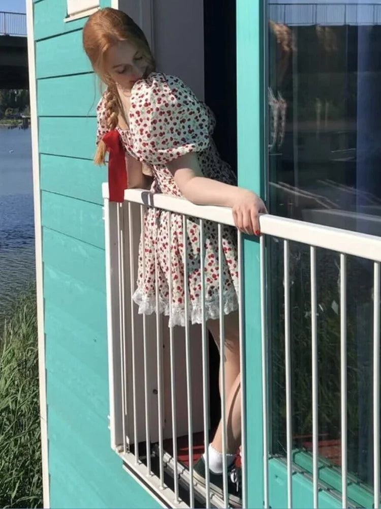 Floral Printed Pink Puff Sleeve Mini Dress