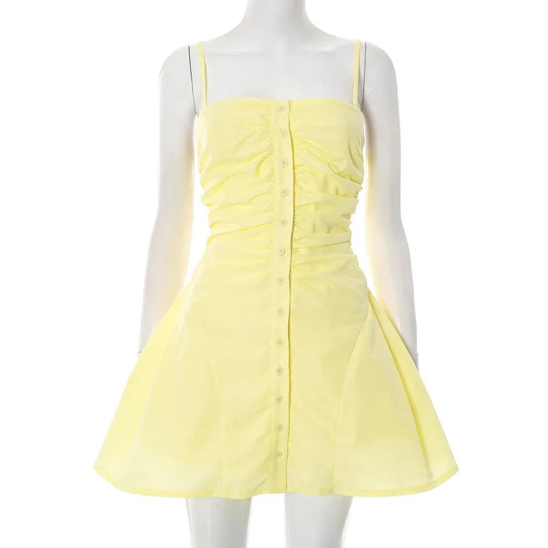 Ruffled Spaghetti Strap Buttoned Mini Dress