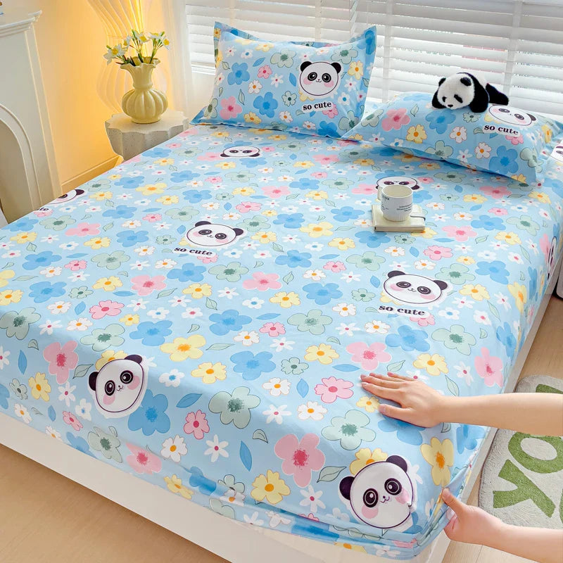Purple Flower Bed Sheets Single/Queen/King Size Fitted Bed Sheet with Elastic Band drap de lit High Quality Mattress Cover 180