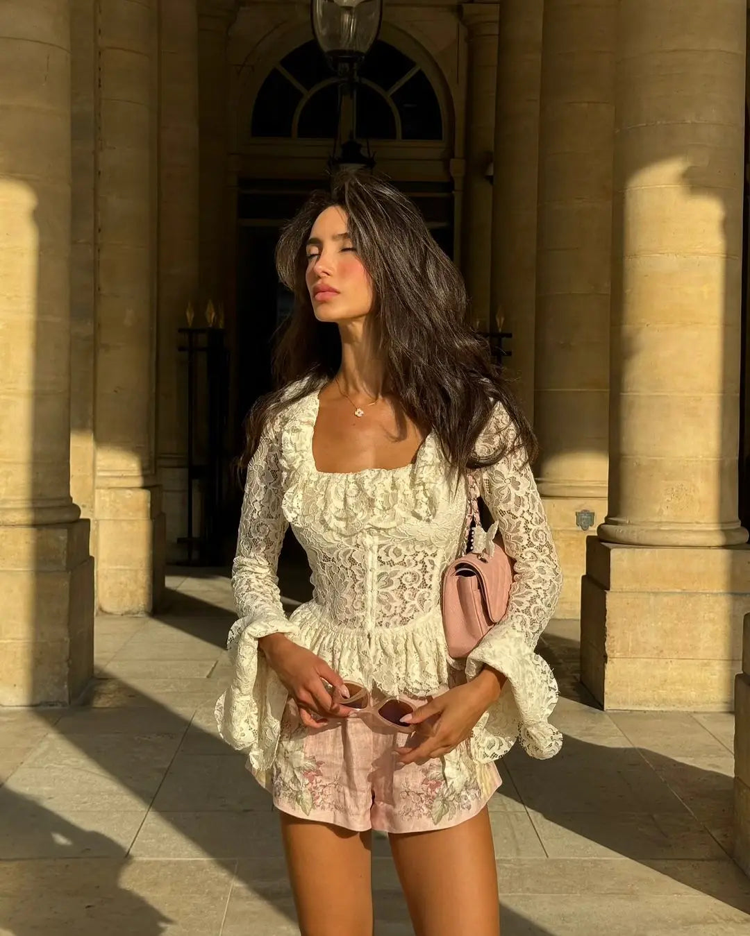 White Lace Ruffle Sleeve Top