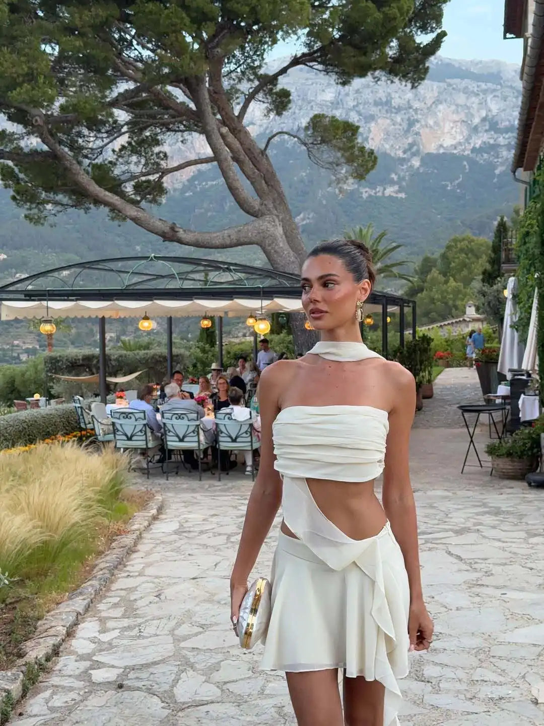 Ruffles Wrapped Tube Cut Out Mini Dress