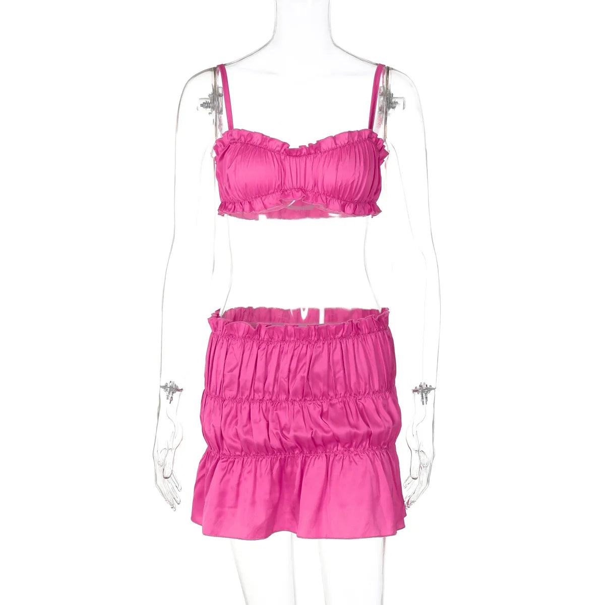Ruched Satin Bralette And Mini Skirt Set