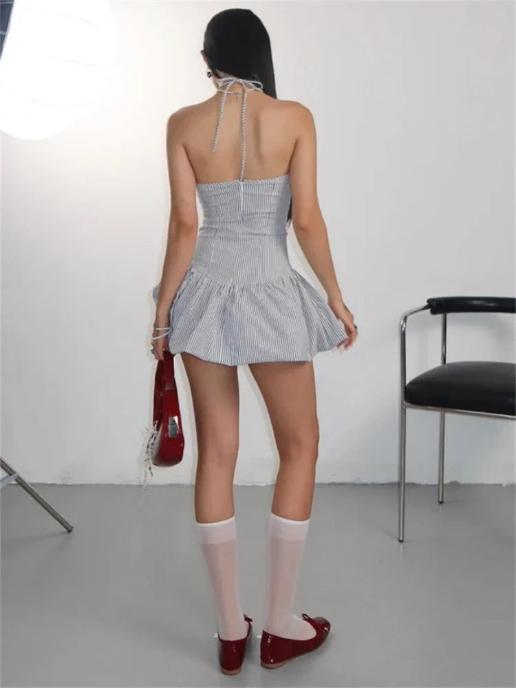 Blue Striped Ruched Mini Dress â€?Stretchy Fit