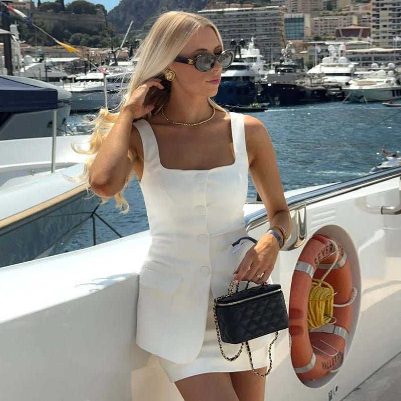 Buttoned Vest And Mini Skirt Set