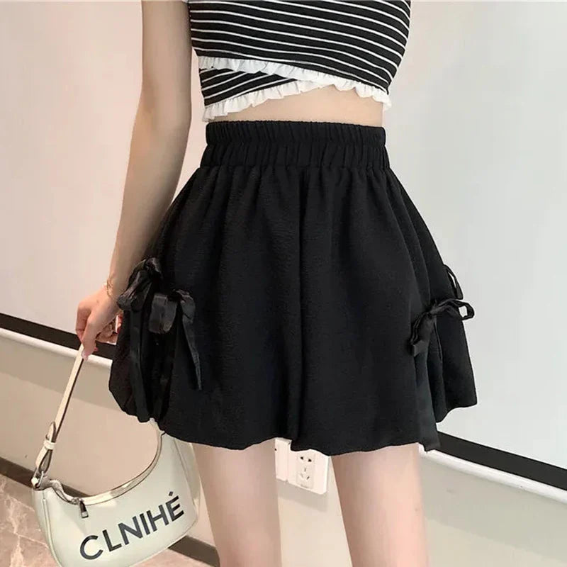 Bow Elastic Loose Bloomer Shorts
