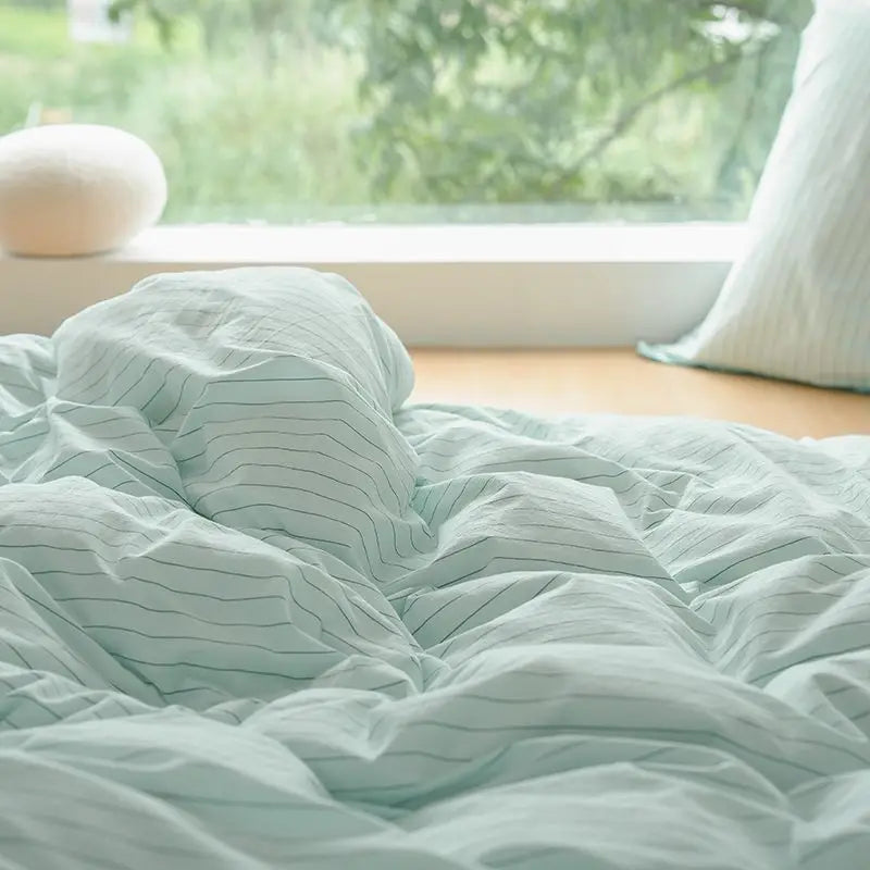 Mint Manbo Rolled Edge Washed Cotton Bed Four Piece Set, Duvet Cover, High-end Bed Sheet, Student Bed, Dormitory Three Piece Set