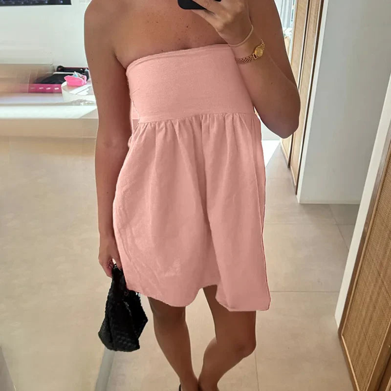 Pink Tube A-line Mini Dress