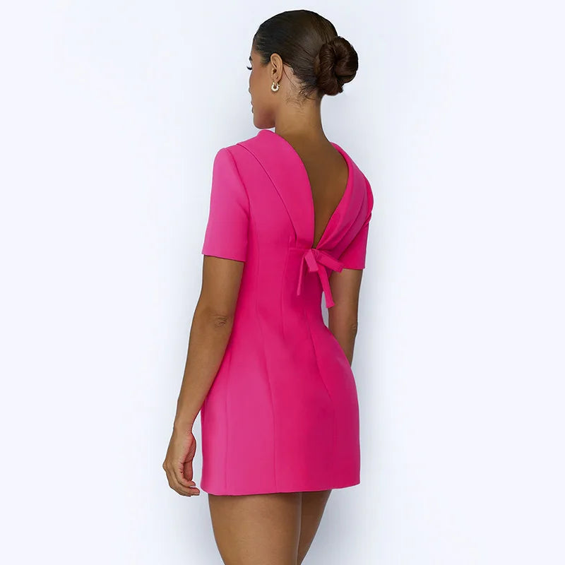 Pink Uptown Collar Short Sleeve Mini Dress