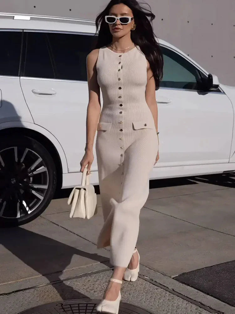 Knit Buttoned Midi Dress