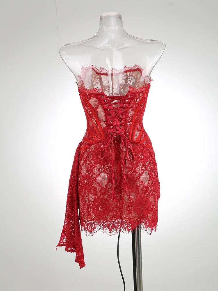 Lace Corset Draped Mini Dress
