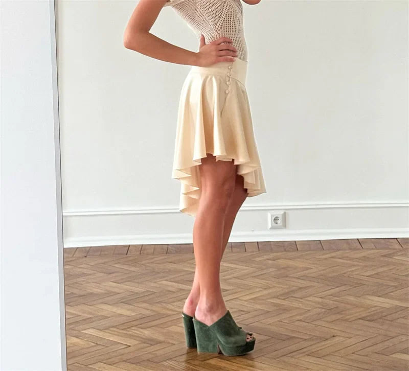 Side Split Irregular Satin Mini Skirt