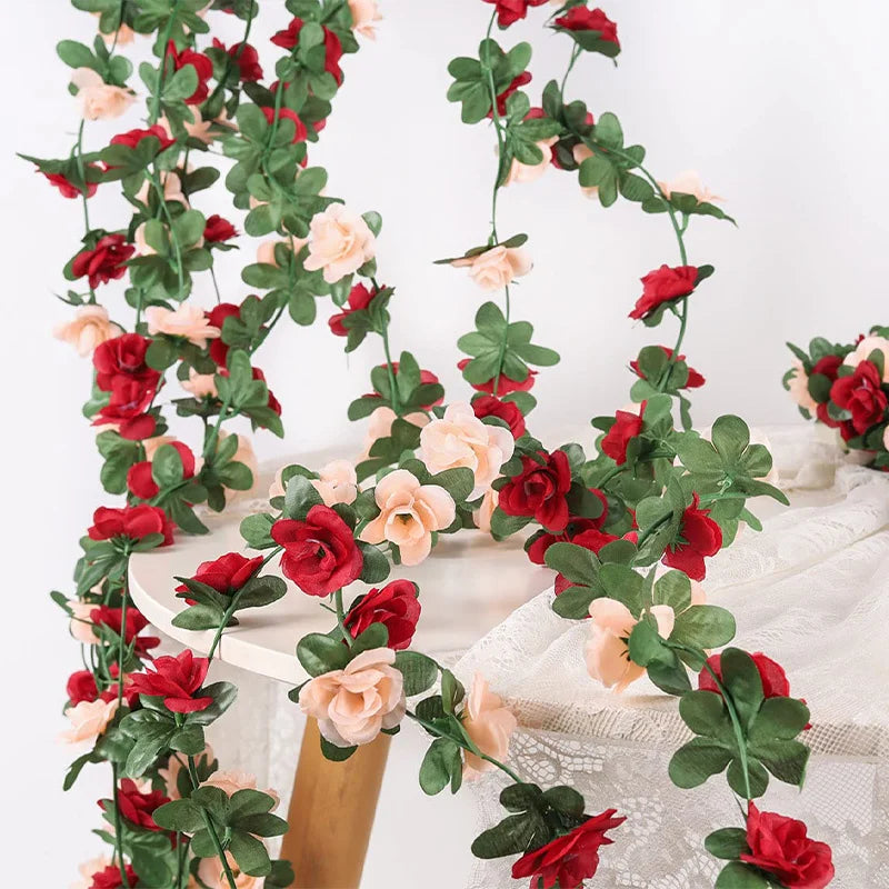 Artificial Flowers Rose Vine Hanging Silk Flower Garland for Garden Party Wedding Decor Home Christmas Decoration Fake Flower