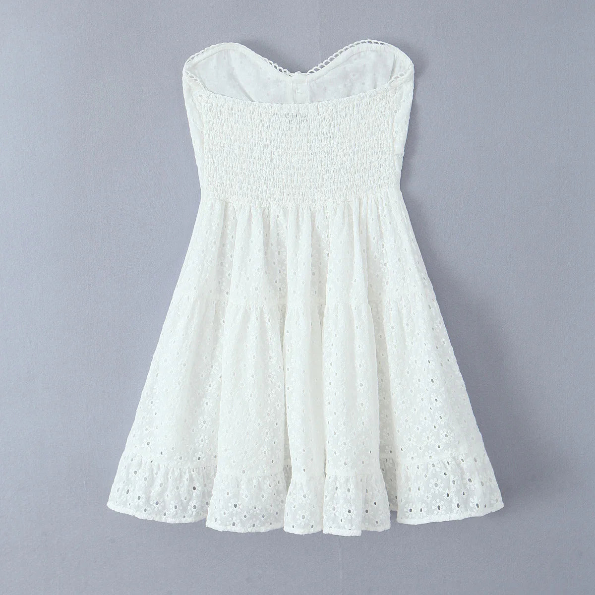 White Embroidered Strapless Mini Dress