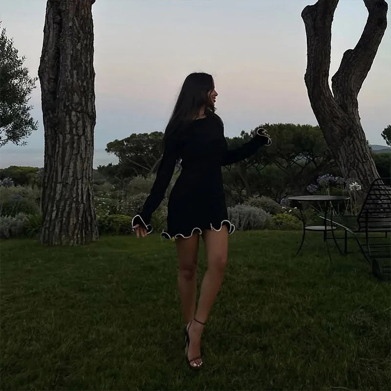 Ruffles Hem Long Sleeve Mini Dress