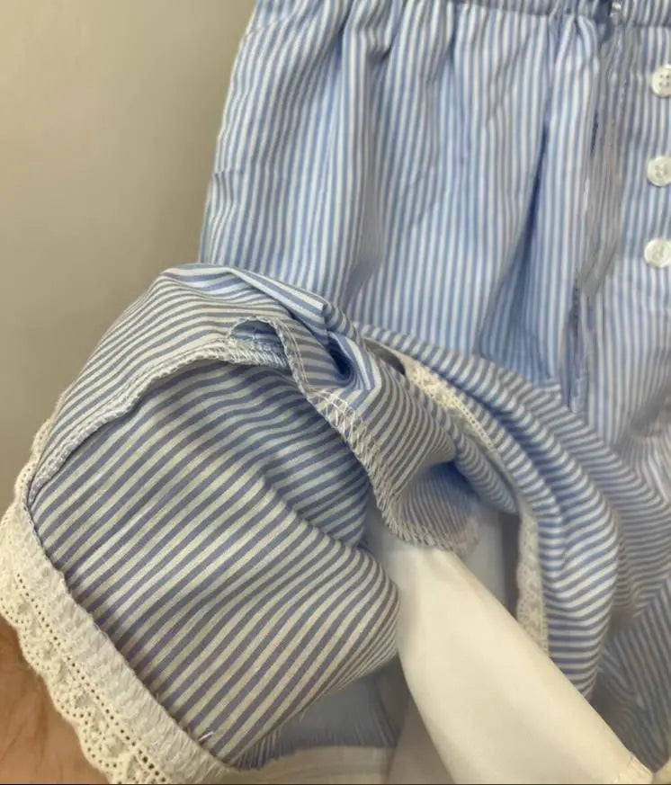 Blue Stripe Lace Trim Boxer Shorts