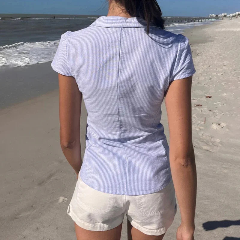 Short Sleeve Button Up Blouse